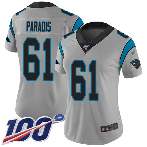 Carolina Panthers Limited Silver Women Matt Paradis Jersey NFL Football #61 100th Season Inverted Legend->carolina panthers->NFL Jersey